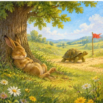 A nyúl és a teknős – illusztráció