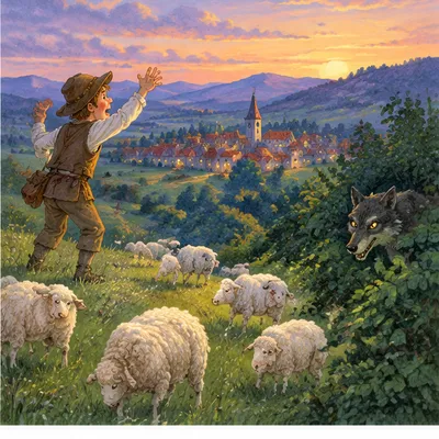 A pásztorfiú és a farkas – illusztráció