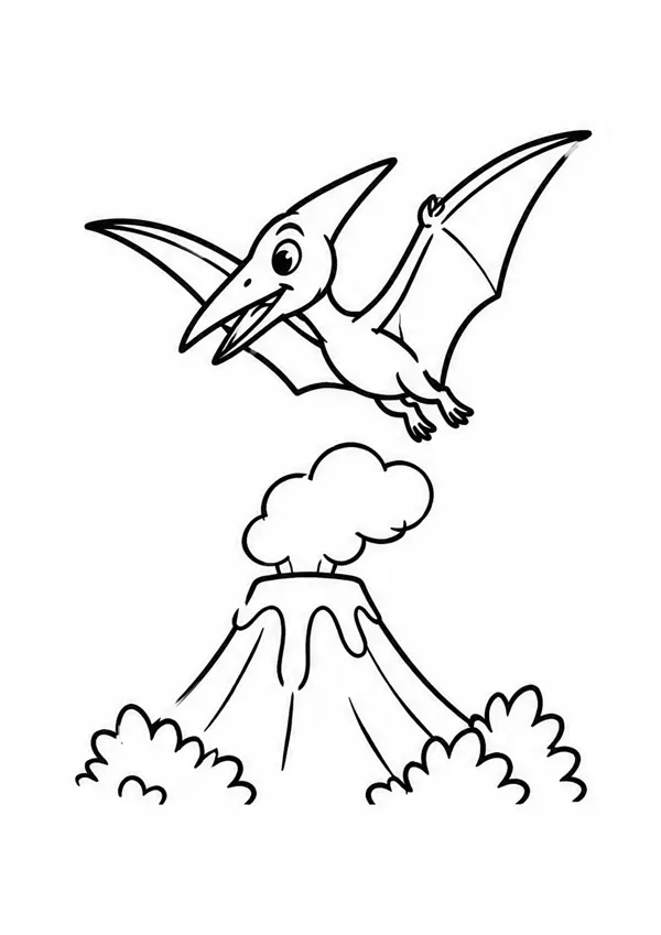 Pterodaktilusz a vulkán fölött – nyomtatható színező