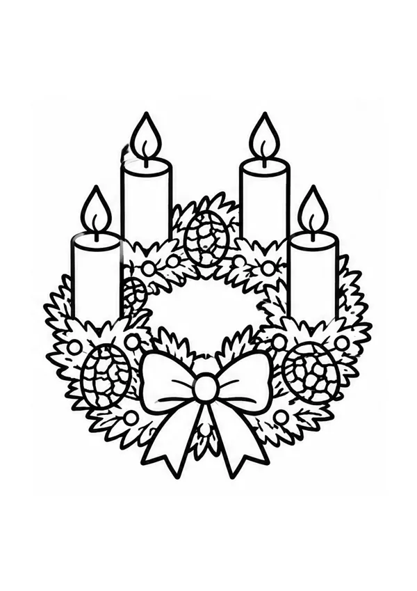 Adventi koszorú négy gyertyával – nyomtatható színező